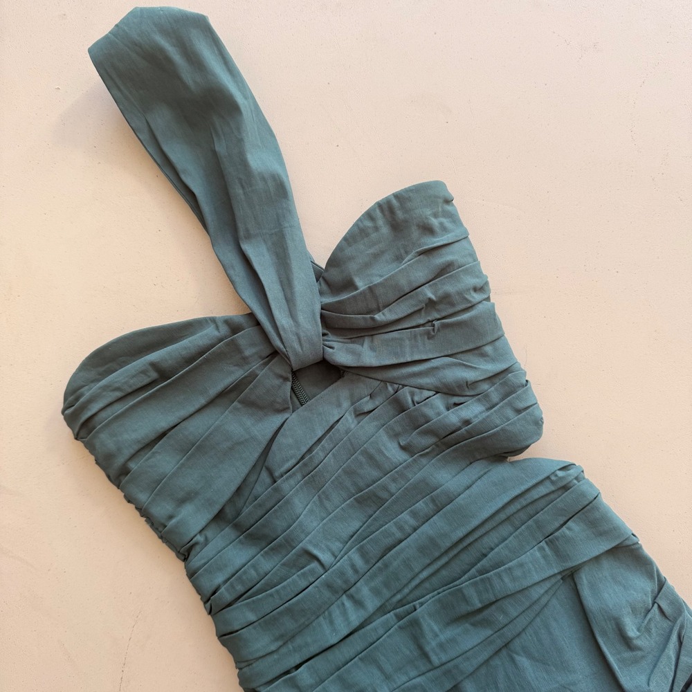 Zara‎ Asymmetrical Dress Womens Sm Teal Green Bodycon Cocktail Date Linen Party - Picture 3 of 10